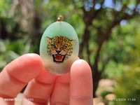 Polished Aventurine Pendant with Hand Painted Leopard - Sold Per Item - From Zimbabwe