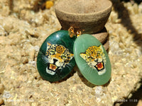 Polished Aventurine Pendant with Hand Painted Leopard - Sold Per Item - From Zimbabwe