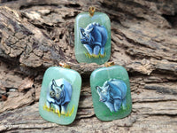 Polished Aventurine Pendant with Hand Painted Rhino - Sold Per Item - From Zimbabwe