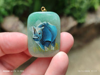 Polished Aventurine Pendant with Hand Painted Rhino - Sold Per Item - From Zimbabwe