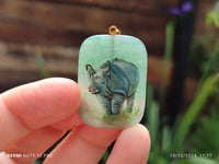 Polished Aventurine Pendant with Hand Painted Rhino - Sold Per Item - From Zimbabwe