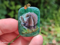 Polished Aventurine Pendant with Hand Painted Rhino - Sold Per Item - From Zimbabwe