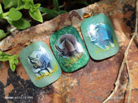 Polished Aventurine Pendant with Hand Painted Rhino - Sold Per Item - From Zimbabwe