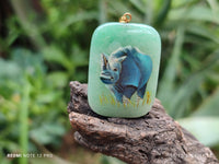 Polished Aventurine Pendant with Hand Painted Rhino - Sold Per Item - From Zimbabwe