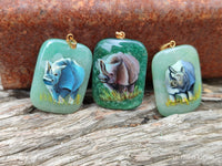 Polished Aventurine Pendant with Hand Painted Rhino - Sold Per Item - From Zimbabwe