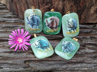 Polished Aventurine Pendant with Hand Painted Rhino - Sold Per Item - From Zimbabwe