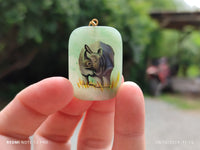 Polished Aventurine Pendant with Hand Painted Rhino - Sold Per Item - From Zimbabwe