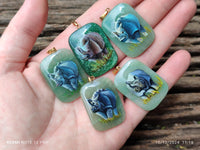 Polished Aventurine Pendant with Hand Painted Rhino - Sold Per Item - From Zimbabwe