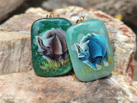 Polished Aventurine Pendant with Hand Painted Rhino - Sold Per Item - From Zimbabwe