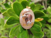 Polished Polychrome Jasper Pendant with Hand Painted Buffalo - sold per item - From Madagascar