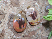 Polished Polychrome Jasper Pendant with Hand Painted Buffalo - sold per item - From Madagascar