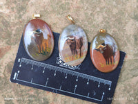 Polished Polychrome Jasper Pendant with Hand Painted Buffalo - sold per item - From Madagascar