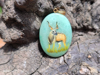 Polished Aventurine Pendant with Hand Painted Kudu - Sold Per Item - From Zimbabwe