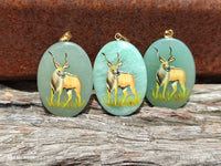 Polished Aventurine Pendant with Hand Painted Kudu - Sold Per Item - From Zimbabwe