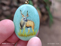 Polished Aventurine Pendant with Hand Painted Kudu - Sold Per Item - From Zimbabwe