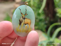 Polished Aventurine Pendant with Hand Painted Kudu - Sold Per Item - From Zimbabwe