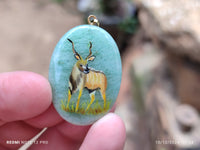 Polished Aventurine Pendant with Hand Painted Kudu - Sold Per Item - From Zimbabwe