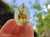 Polished Aventurine Pendant with Hand Painted Kudu - Sold Per Item - From Zimbabwe