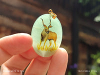 Polished Aventurine Pendant with Hand Painted Kudu - Sold Per Item - From Zimbabwe