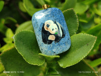 Polished Dumortierite Pendants with Hand Painted Panda - sold per item - From Mozambique