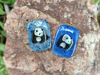 Polished Dumortierite Pendants with Hand Painted Panda - sold per item - From Mozambique