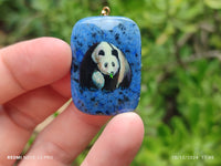 Polished Dumortierite Pendants with Hand Painted Panda - sold per item - From Mozambique