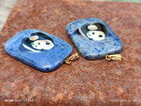 Polished Dumortierite Pendants with Hand Painted Panda - sold per item - From Mozambique