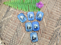 Polished Dumortierite Pendants with Hand Painted Panda - sold per item - From Mozambique