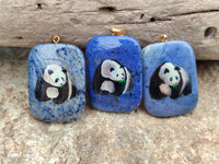 Polished Dumortierite Pendants with Hand Painted Panda - sold per item - From Mozambique