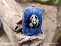 Polished Dumortierite Pendants with Hand Painted Panda - sold per item - From Mozambique