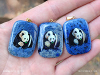 Polished Dumortierite Pendants with Hand Painted Panda - sold per item - From Mozambique