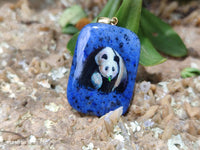 Polished Dumortierite Pendants with Hand Painted Panda - sold per item - From Mozambique