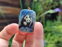 Polished Dumortierite Pendants with Hand Painted Panda - sold per item - From Mozambique