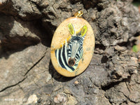 Polished Picture Stone Pendant with Hand Painted Zebra - Sold Per Item - From Namibia