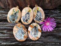 Polished Picture Stone Pendant with Hand Painted Zebra - Sold Per Item - From Namibia