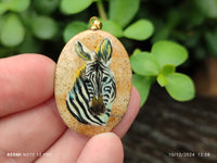 Polished Picture Stone Pendant with Hand Painted Zebra - Sold Per Item - From Namibia