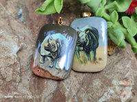 Polished Polychrome Jasper Pendant with Hand Painted Rhino - sold per item - From Madagascar