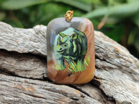 Polished Polychrome Jasper Pendant with Hand Painted Rhino - sold per item - From Madagascar