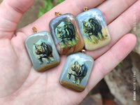 Polished Polychrome Jasper Pendant with Hand Painted Rhino - sold per item - From Madagascar