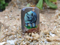 Polished Polychrome Jasper Pendant with Hand Painted Rhino - sold per item - From Madagascar