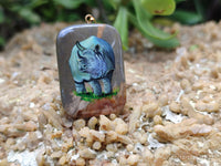 Polished Polychrome Jasper Pendant with Hand Painted Rhino - sold per item - From Madagascar