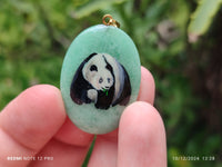 Polished Aventurine Pendant with Hand Painted Panda - Sold Per Item - From Zimbabwe