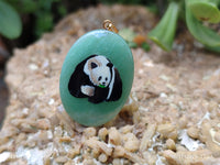 Polished Aventurine Pendant with Hand Painted Panda - Sold Per Item - From Zimbabwe