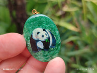 Polished Aventurine Pendant with Hand Painted Panda - Sold Per Item - From Zimbabwe