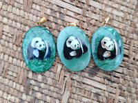 Polished Aventurine Pendant with Hand Painted Panda - Sold Per Item - From Zimbabwe