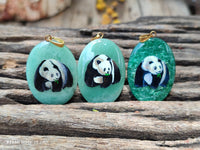 Polished Aventurine Pendant with Hand Painted Panda - Sold Per Item - From Zimbabwe