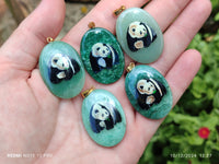 Polished Aventurine Pendant with Hand Painted Panda - Sold Per Item - From Zimbabwe