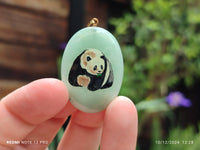 Polished Aventurine Pendant with Hand Painted Panda - Sold Per Item - From Zimbabwe