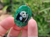 Polished Aventurine Pendant with Hand Painted Panda - Sold Per Item - From Zimbabwe