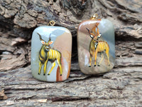 Polished Polychrome Jasper Pendant with Hand Painted Kudu - sold per item - From Madagascar